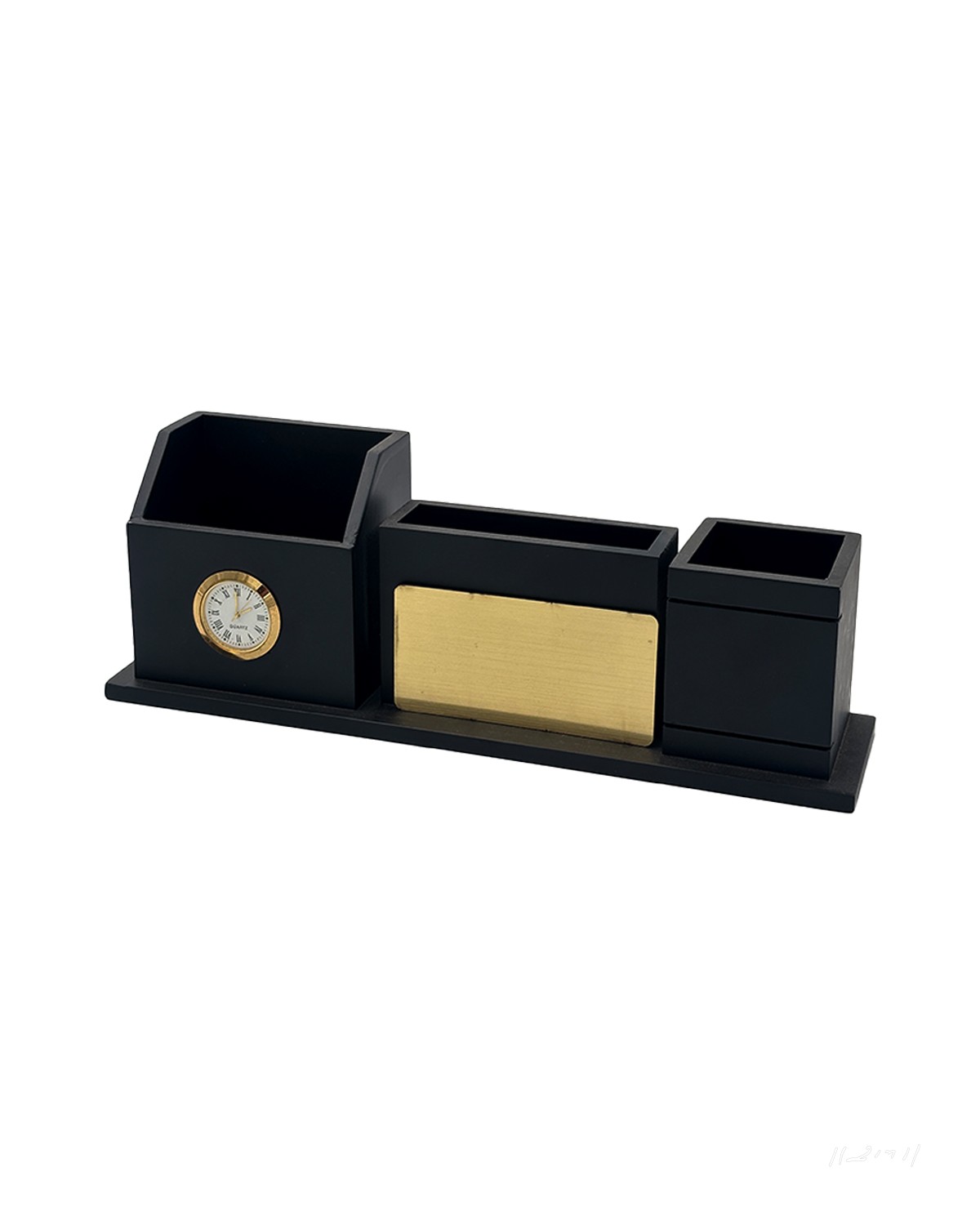 Wooden Pen Stand with Analog Clock, Utility Box & Custom Logo Branding