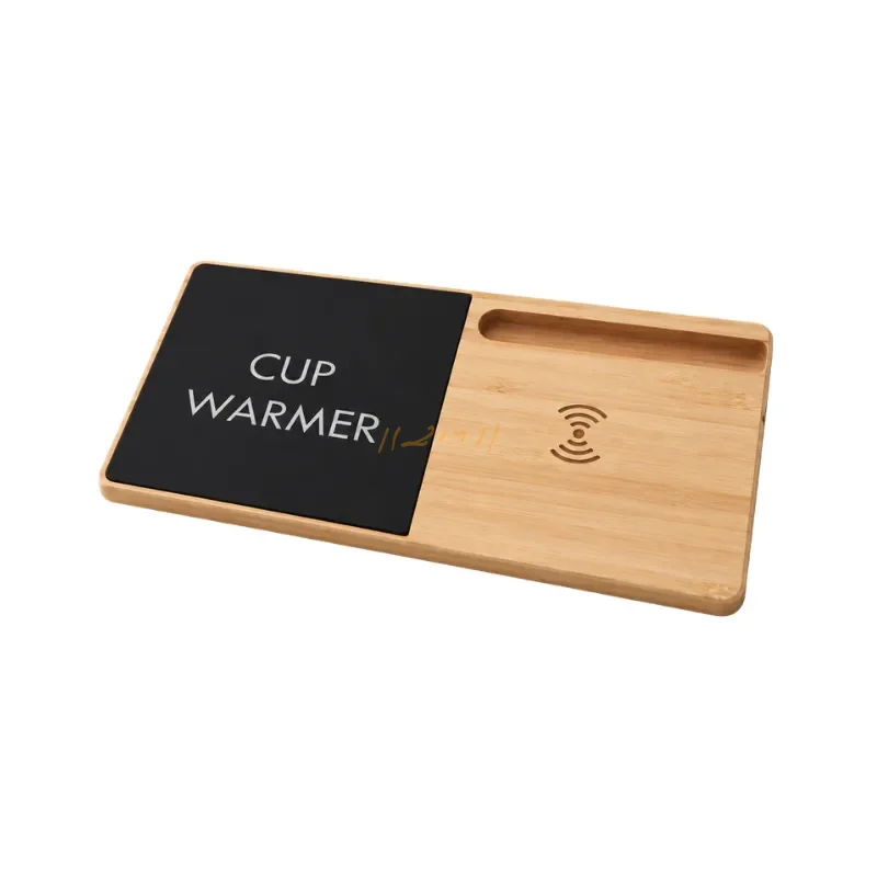 Wooden Cup Warmer and Wireless Charging Desk Organizer