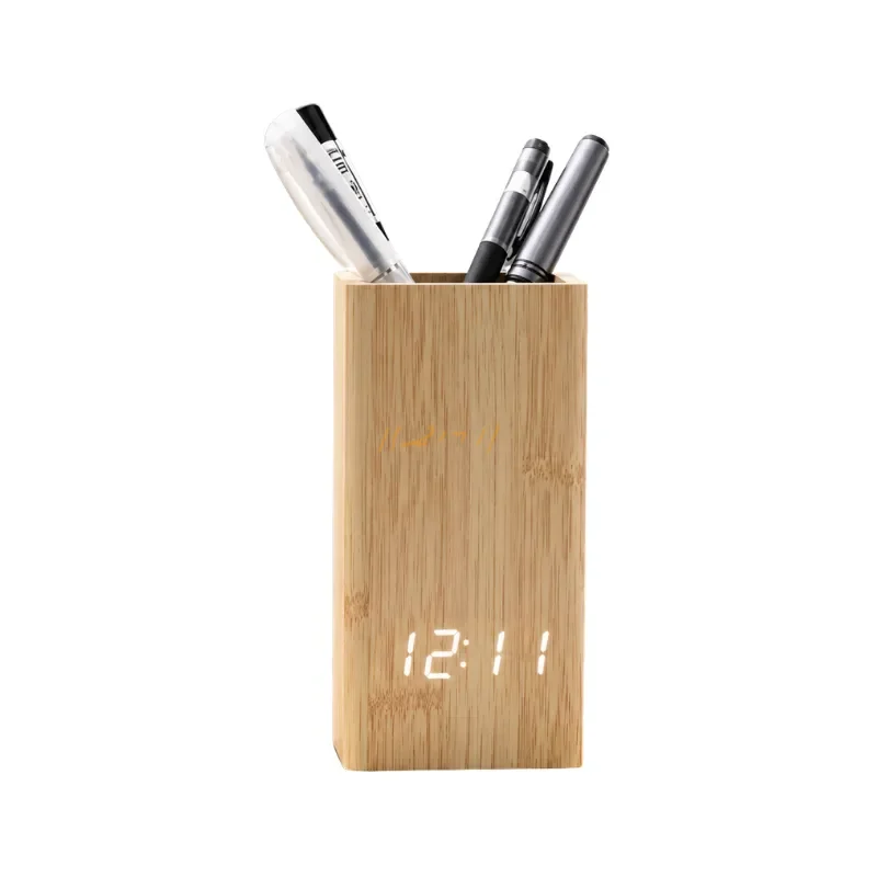 Wooden Desktop LED Clock and Planter Stand