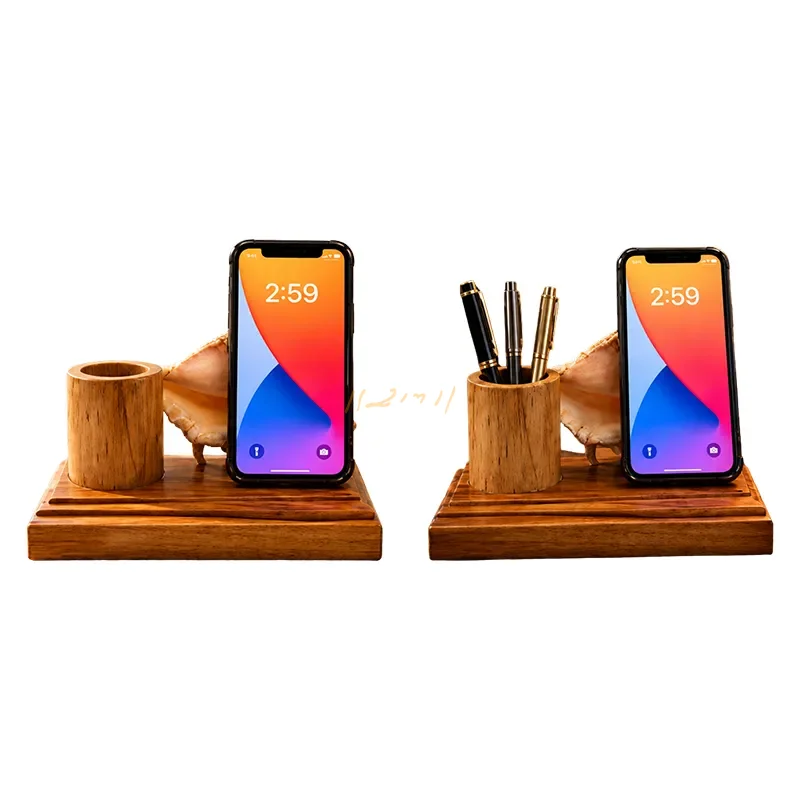 Shoreline Harmony Wooden Desk Organizer & Mobile Stand