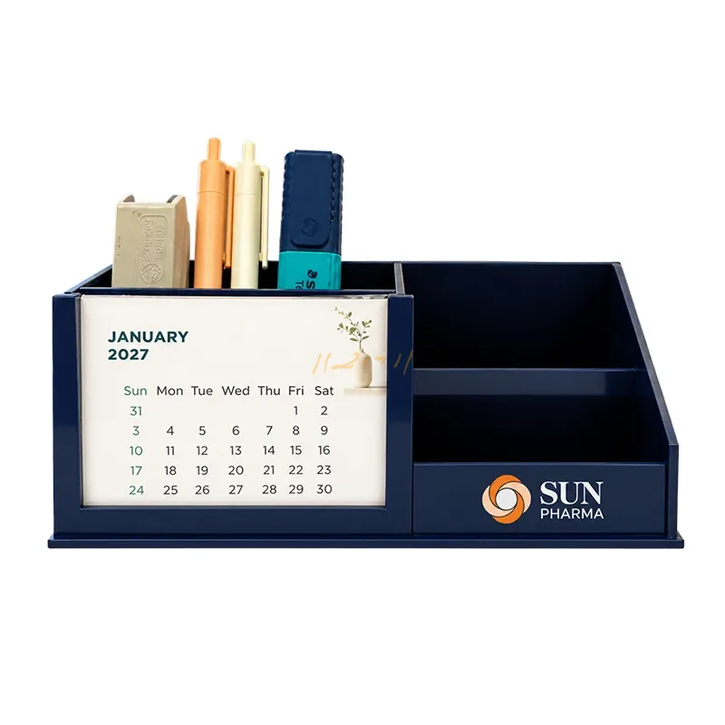 ExecutiveSync MDF Desk Organizer with Calendar & Multi-Stationery Storage
