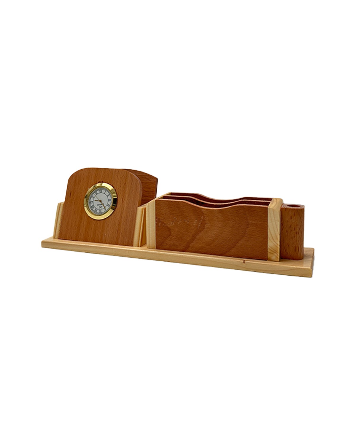 Wooden Executive Desk Organizer with Clock