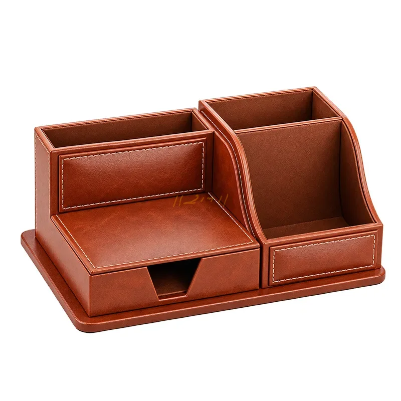 Tan Leather Multipurpose Desk Organizer