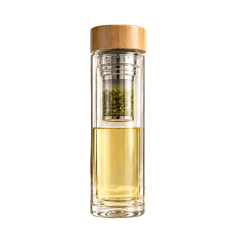 Double Wall Glass Infuser Bottle with Bamboo Cap
