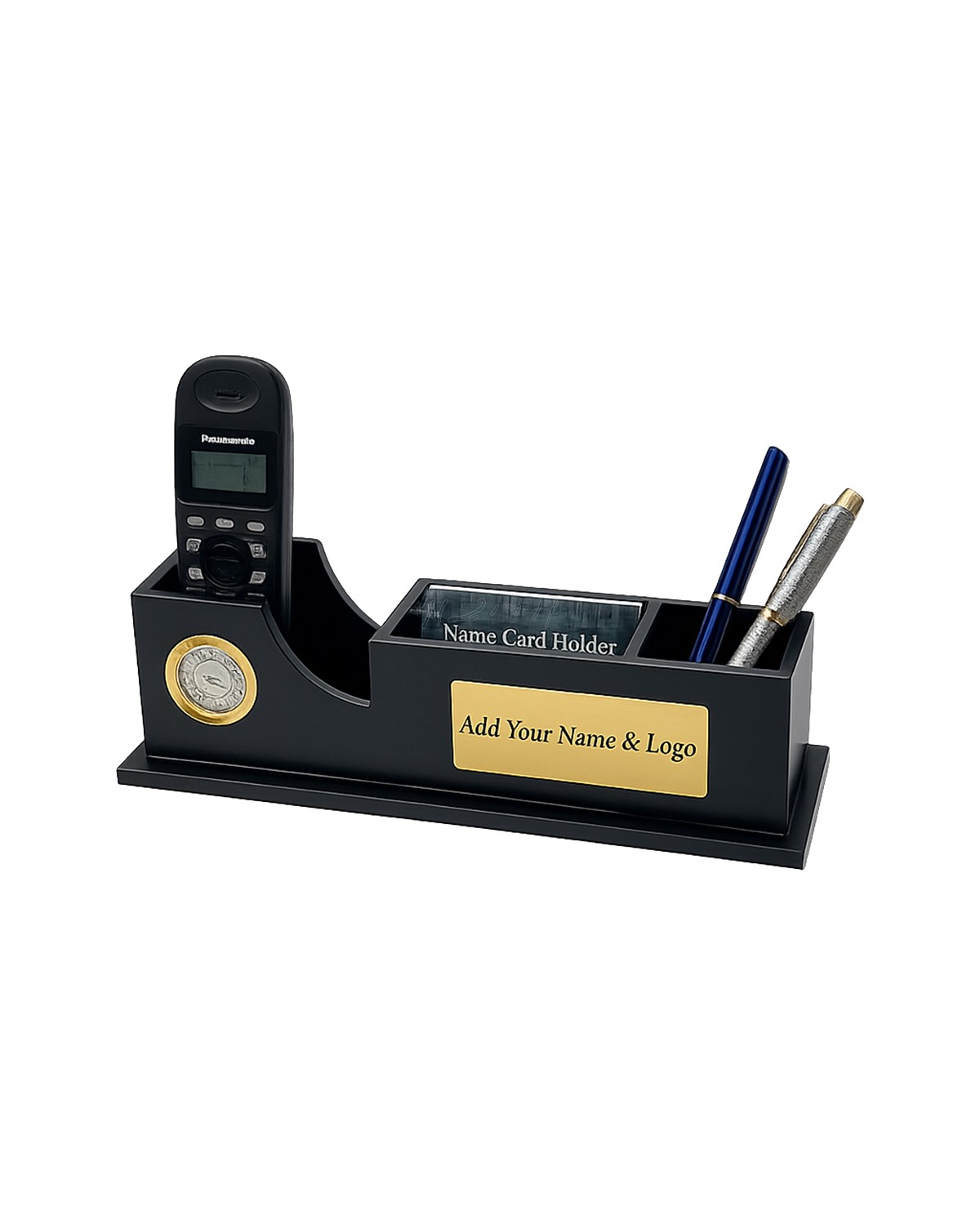Wooden Desk Organizer with Phone Holder & Clock