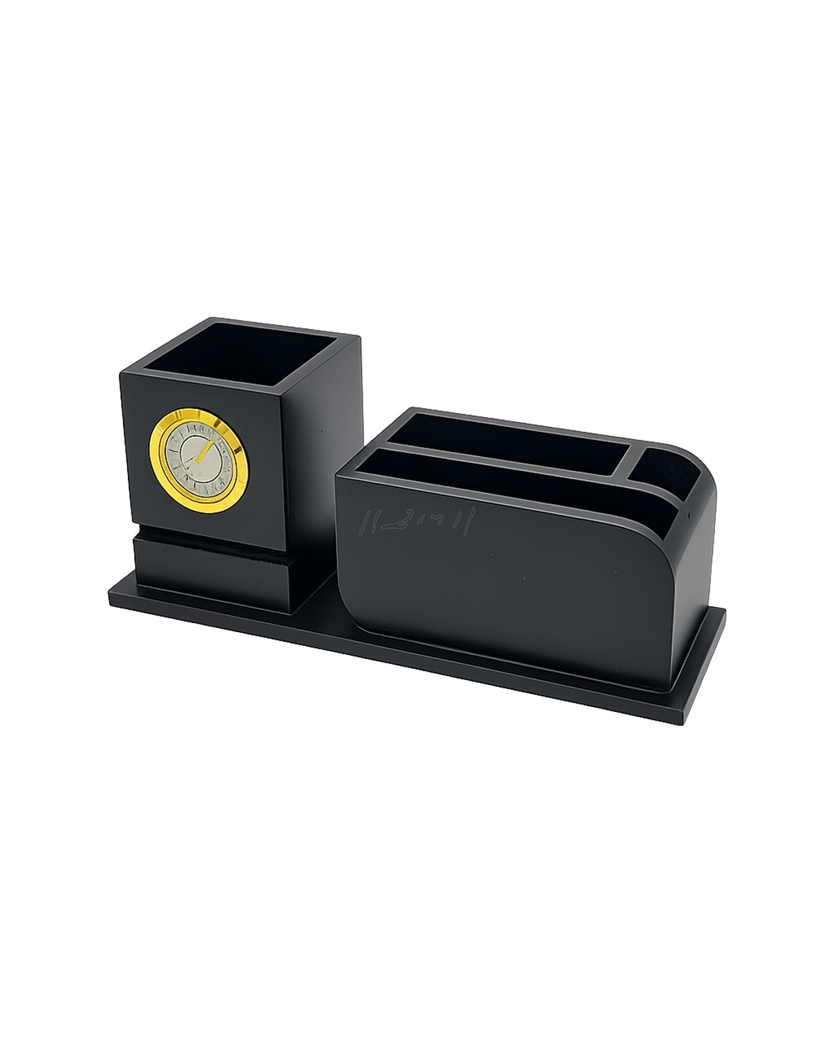 Wooden Pen Stand with Clock & Multi-Utility Organizer
